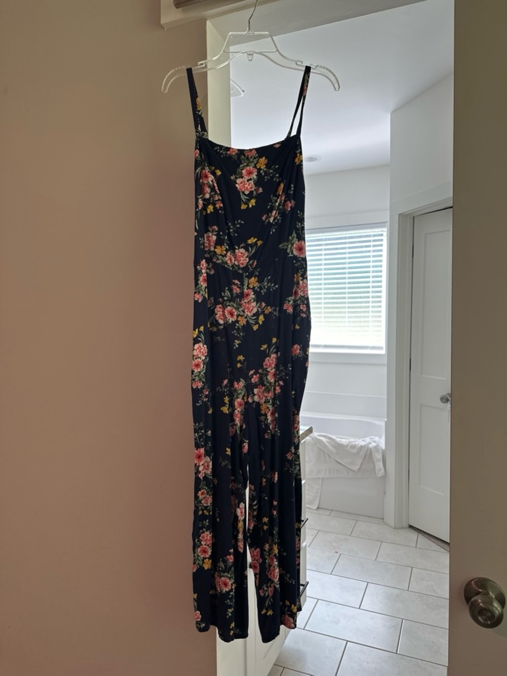 Old Navy Navy Floral Spaghetti-Strap Wide-Leg Jumpsuit
